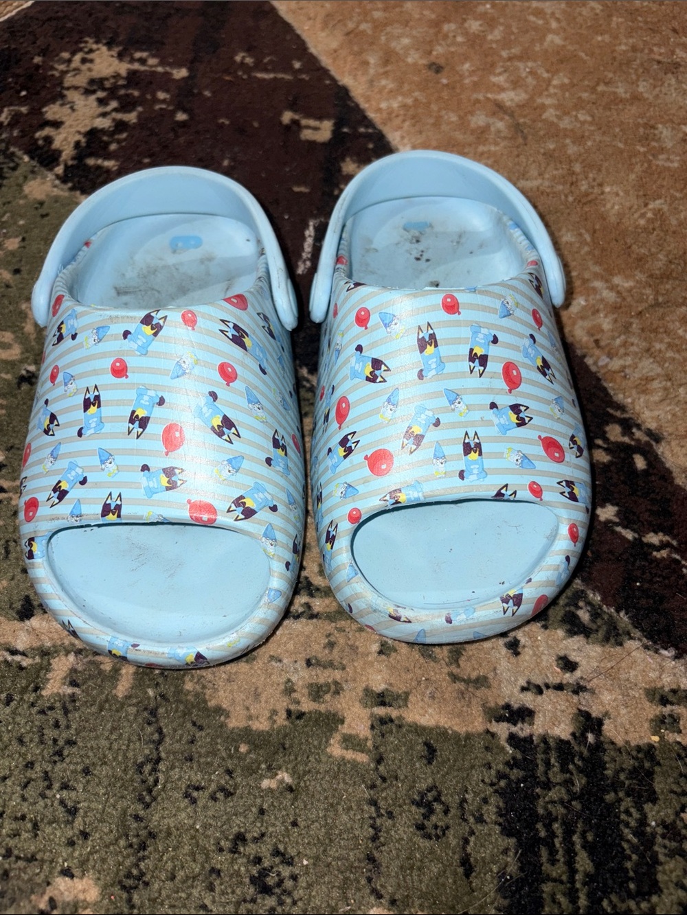 Light Blue Kids Slip-On Sandals with Rocket & Balloon Print
